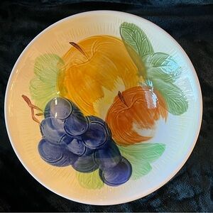Hand-Painted Fruit Serving Bowl - Yellow Apple, Orange, Purple Grapes